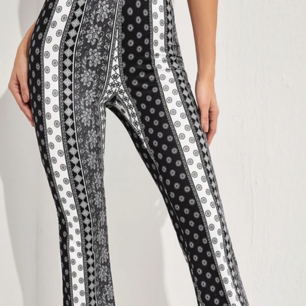 SHEIN Graphic flare leg pants black